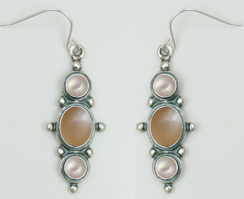 Sterling Silver Drop Dangle Earrings With Peach Moonstone And Cultured Freshwater Pearl